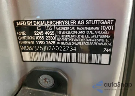 2002 Mercedes-Benz Cl 500 z USA, uszkodzony, nr VIN WDBPJ75J82A022734